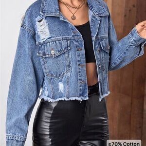 SHEIN Blue Distressed Jean Jacket